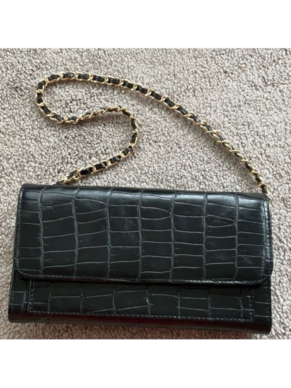 Black Leather Wallet Bag Detachable Handle